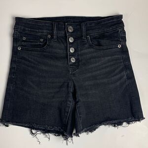 AMERICAN EAGLE black Denim shorts 2 midi next leve stretch Distressed button fly